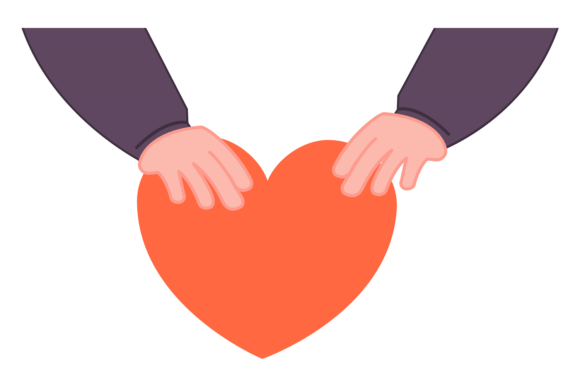 The Visual Language of Care: Charity Icon. Heart in Human Hands Color