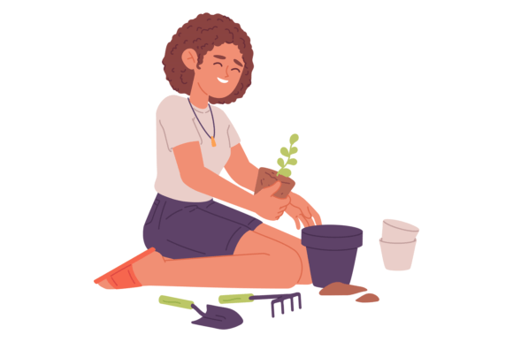 Woman Planting Flower in Soil Pot Color: A Fresh Take on Design Assets